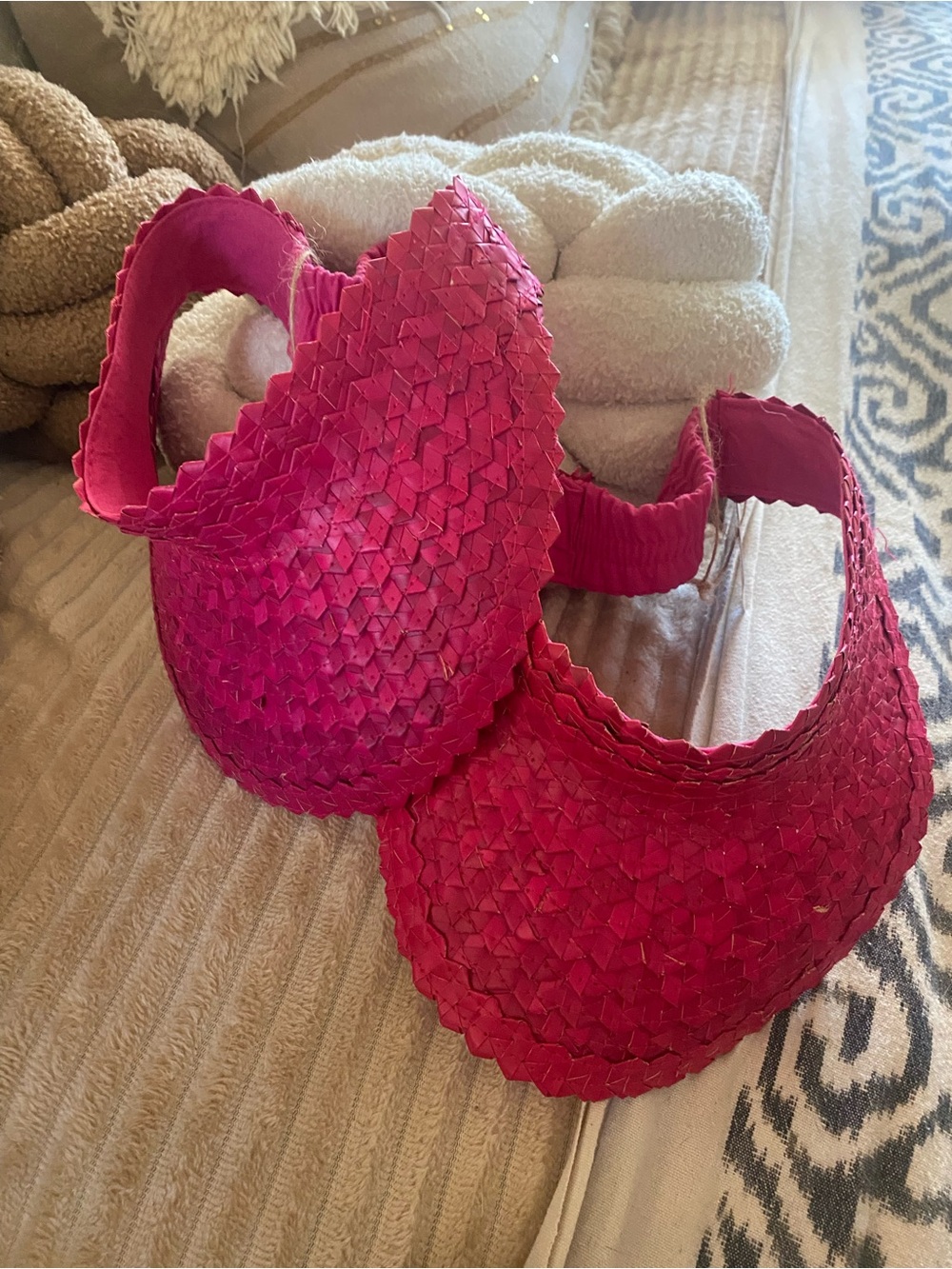 KIDS RATTAN VISOR - HOT PINK - NWT